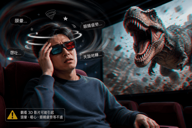 觀看3D影片可能引起頭暈噁心等不適症狀